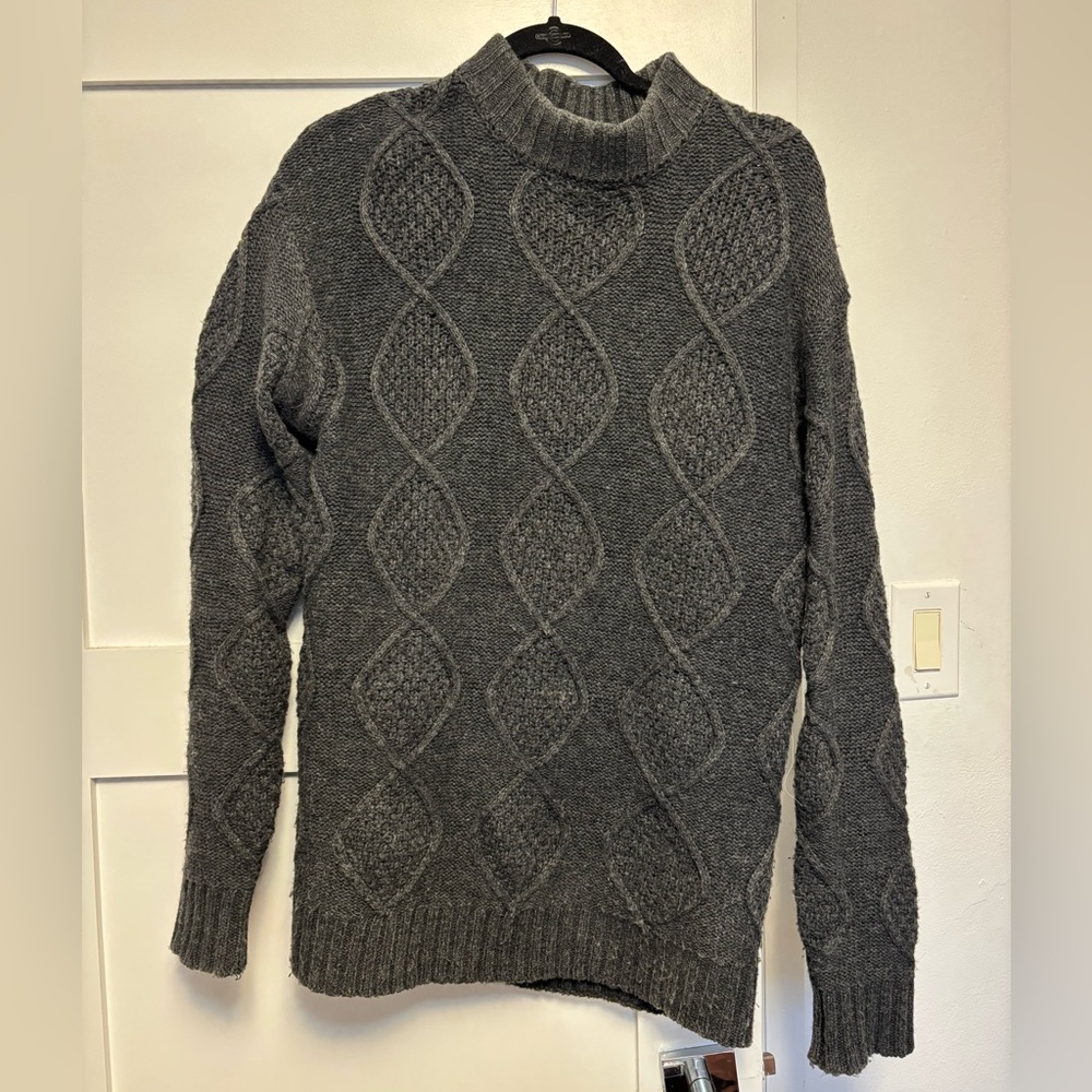 Aspen Charcoal Grey Diamond Cable Knit Mock Neck Winter Sweater